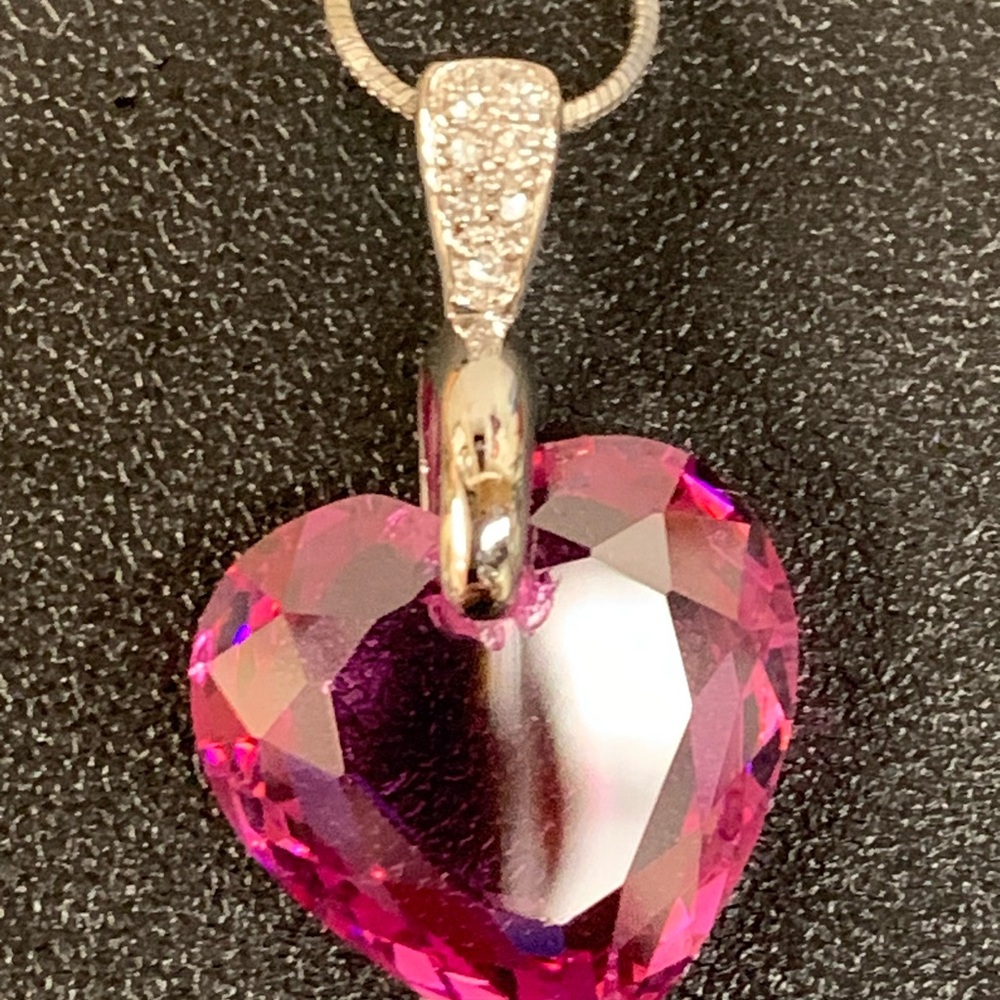 Pink heart pendant on 18” 925 silver chain